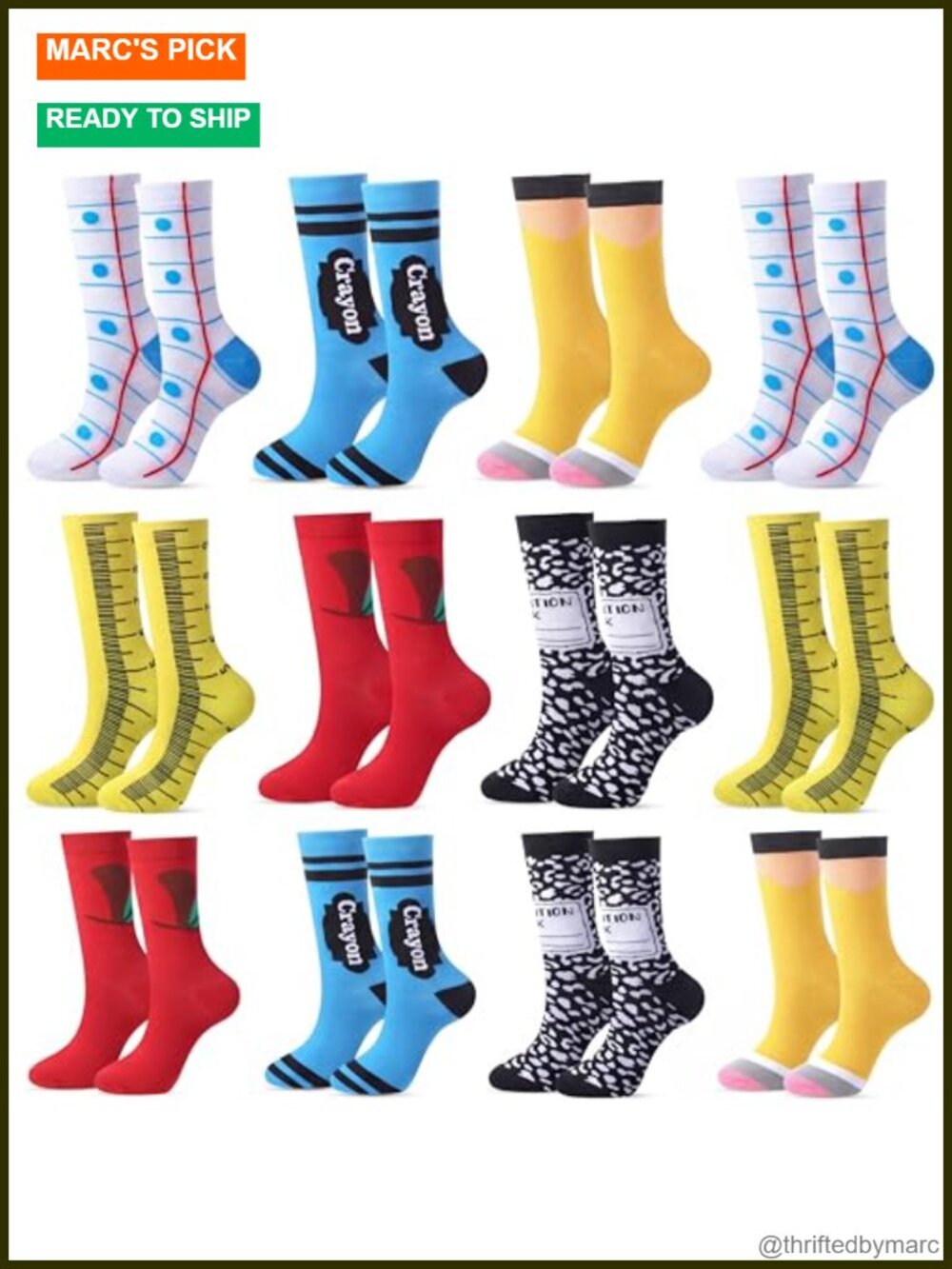 Novelty Teacher Socks Combed Cotton 12 Pairs Appreciation Gift